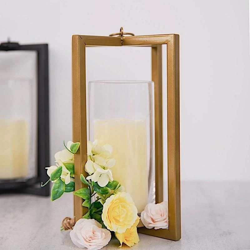 11" Tall Geometric Metal Cross Bar Lantern With Glass Candle Holder 8 11" Tall Geometric Metal Cross Bar Lantern With Glass Candle Holder - Image 6