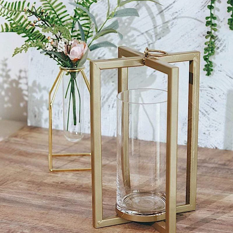 11" Tall Geometric Metal Cross Bar Lantern With Glass Candle Holder 10 11" Tall Geometric Metal Cross Bar Lantern With Glass Candle Holder - Image 8