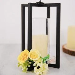 11" Tall Geometric Metal Cross Bar Lantern With Glass Candle Holder 31 11" Tall Geometric Metal Cross Bar Lantern With Glass Candle Holder -Optimal Home Decoration 11 tall geometric metal cross bar lantern with glass candle holder 28955462959167