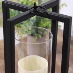 11" Tall Geometric Metal Cross Bar Lantern With Glass Candle Holder 32 11" Tall Geometric Metal Cross Bar Lantern With Glass Candle Holder -Optimal Home Decoration 11 tall geometric metal cross bar lantern with glass candle holder 28955462991935