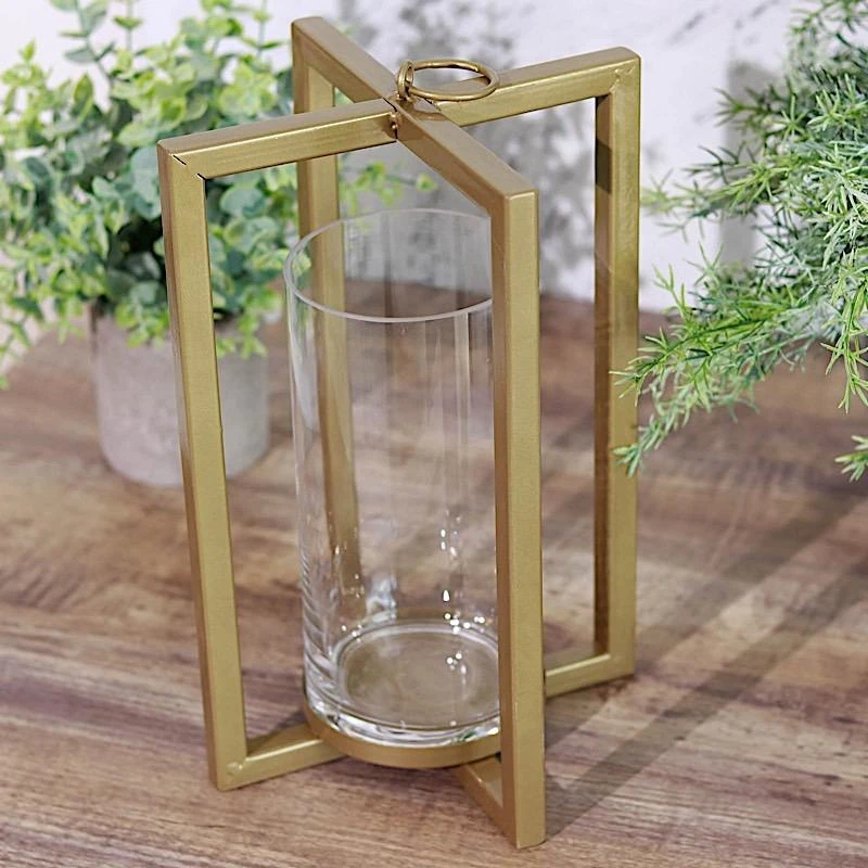 11" Tall Geometric Metal Cross Bar Lantern With Glass Candle Holder 11 11" Tall Geometric Metal Cross Bar Lantern With Glass Candle Holder - Image 9