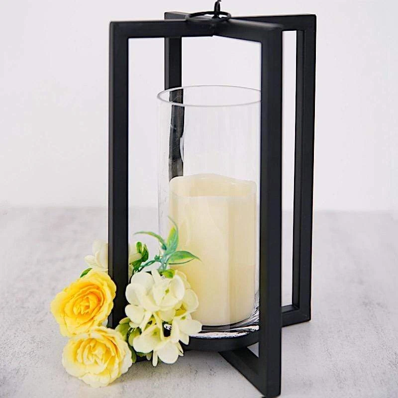 11" Tall Geometric Metal Cross Bar Lantern With Glass Candle Holder 13 11" Tall Geometric Metal Cross Bar Lantern With Glass Candle Holder - Image 11