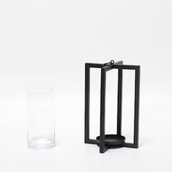 11" Tall Geometric Metal Cross Bar Lantern With Glass Candle Holder 27 11" Tall Geometric Metal Cross Bar Lantern With Glass Candle Holder -Optimal Home Decoration 11 tall geometric metal cross bar lantern with glass candle holder iron cand 016 l blk 28955462860863