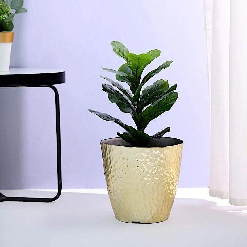 11" Tall Round Plastic Flower Plant Pot With Metallic Hammered Design 8 11" Tall Round Plastic Flower Plant Pot With Metallic Hammered Design - Image 6