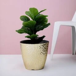 11" Tall Round Plastic Flower Plant Pot With Metallic Hammered Design 26 11" Tall Round Plastic Flower Plant Pot With Metallic Hammered Design -Optimal Home Decoration 11 tall round plastic flower plant pot with metallic hammered design 28948106149951