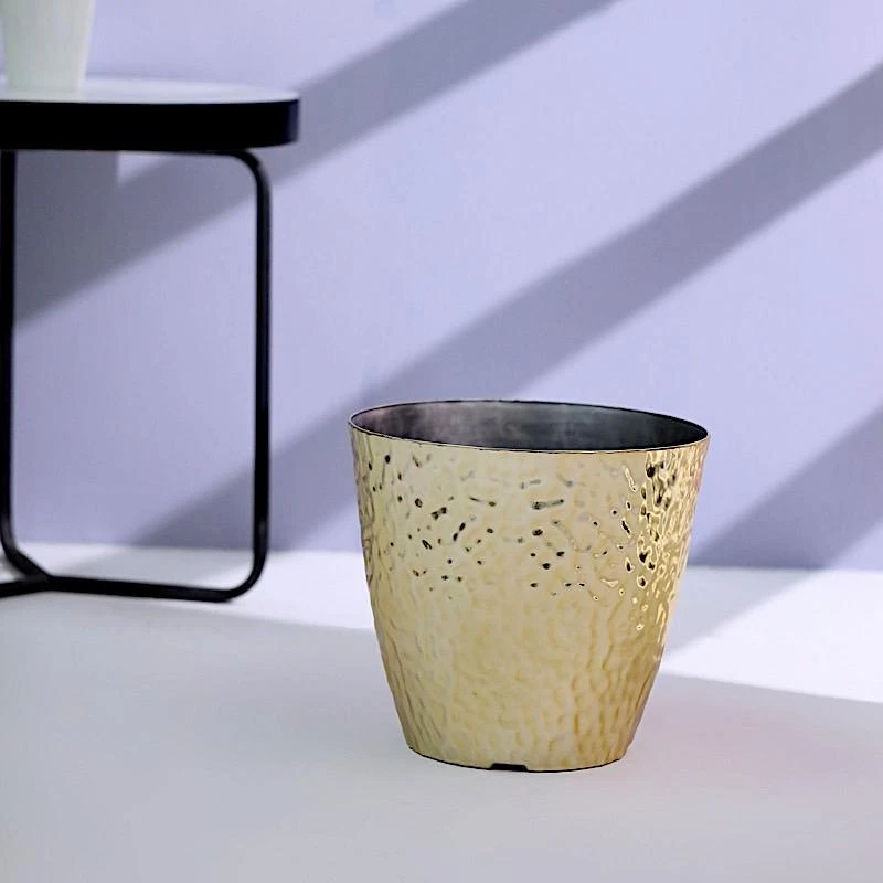 11" Tall Round Plastic Flower Plant Pot With Metallic Hammered Design 10 11" Tall Round Plastic Flower Plant Pot With Metallic Hammered Design - Image 8