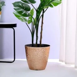 11" Tall Round Plastic Flower Plant Pot With Metallic Hammered Design 38 11" Tall Round Plastic Flower Plant Pot With Metallic Hammered Design -Optimal Home Decoration 11 tall round plastic flower plant pot with metallic hammered design 28948106412095