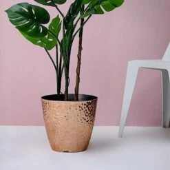 11" Tall Round Plastic Flower Plant Pot With Metallic Hammered Design 37 11" Tall Round Plastic Flower Plant Pot With Metallic Hammered Design -Optimal Home Decoration 11 tall round plastic flower plant pot with metallic hammered design 28948106477631
