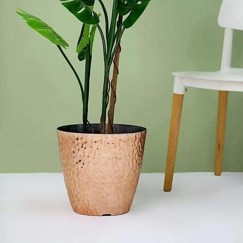 11" Tall Round Plastic Flower Plant Pot With Metallic Hammered Design 21 11" Tall Round Plastic Flower Plant Pot With Metallic Hammered Design - Image 19