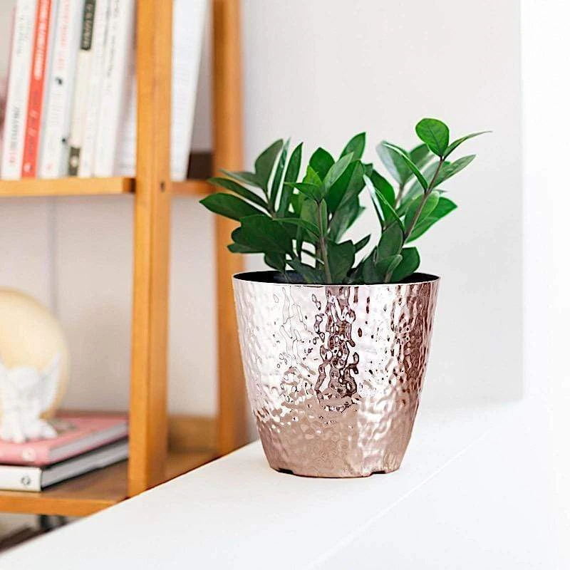 11" Tall Round Plastic Flower Plant Pot With Metallic Hammered Design 22 11" Tall Round Plastic Flower Plant Pot With Metallic Hammered Design - Image 20