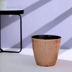 11" Tall Round Plastic Flower Plant Pot With Metallic Hammered Design 39 11" Tall Round Plastic Flower Plant Pot With Metallic Hammered Design -Optimal Home Decoration 11 tall round plastic flower plant pot with metallic hammered design 28949960196159