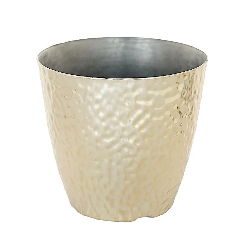 11" Tall Round Plastic Flower Plant Pot With Metallic Hammered Design 3 11" Tall Round Plastic Flower Plant Pot With Metallic Hammered Design