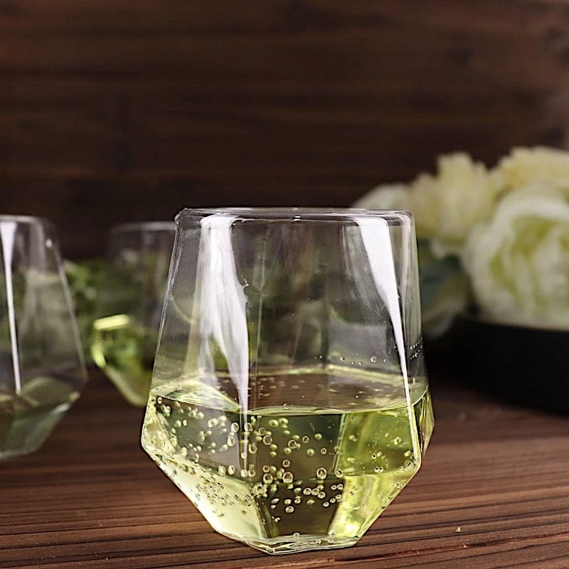 12 Clear 12 Oz Geometric Stemless Plastic Wine Glasses - Disposable Tableware 7 12 Clear 12 Oz Geometric Stemless Plastic Wine Glasses - Disposable Tableware - Image 5