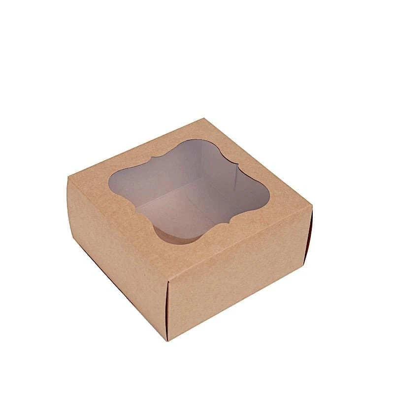 12 Pcs 6" Dessert Bakery Cake Boxes With Window - Brown