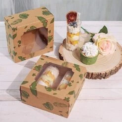 12 Pcs 6" Tropical Leaf Dessert Bakery Cake Boxes With Window - Brown And Green 17 12 Pcs 6" Tropical Leaf Dessert Bakery Cake Boxes With Window - Brown And Green -Optimal Home Decoration 12 pcs 6 tropical leaf dessert bakery cake boxes with window brown and green box 6x3 cake04 trop 28594792923199