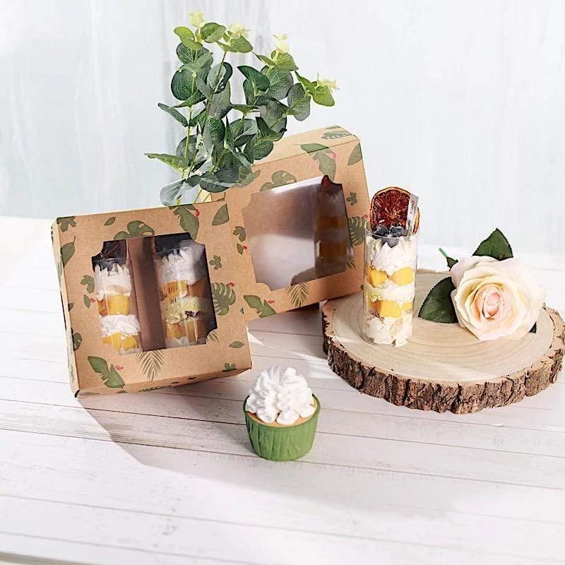 12 Pcs 6" Tropical Leaf Dessert Bakery Cake Boxes With Window - Brown And Green 11 12 Pcs 6" Tropical Leaf Dessert Bakery Cake Boxes With Window - Brown And Green - Image 9
