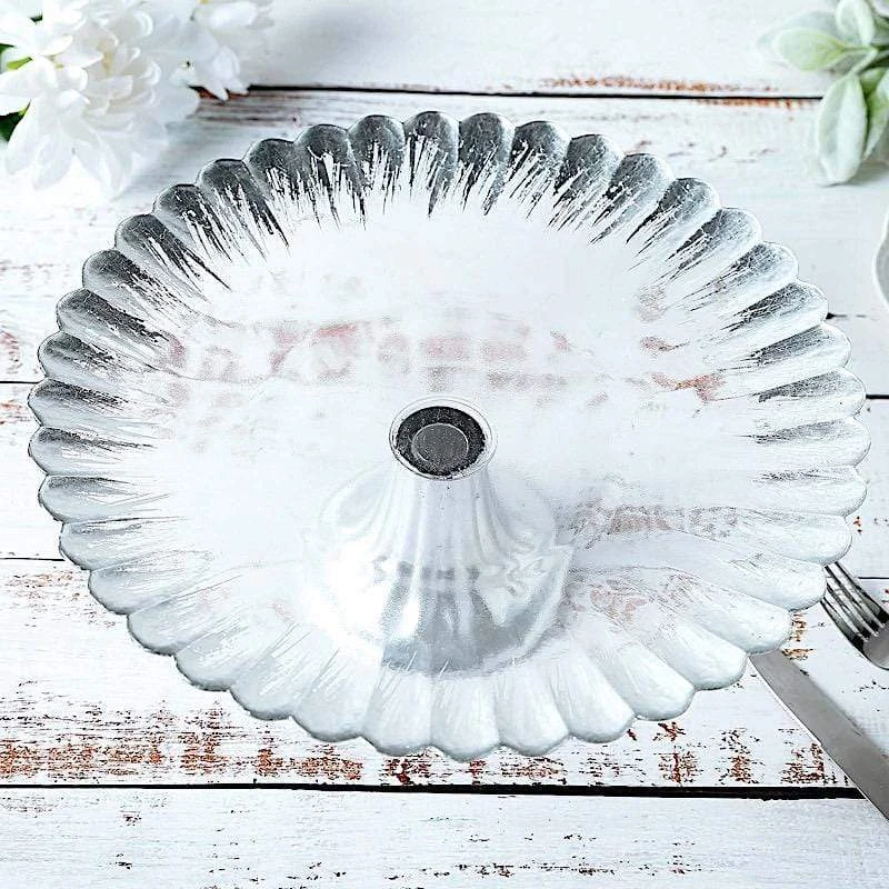 12" Round Glass Cake Stand Wavy Edge Cupcake Holder 5 12" Round Glass Cake Stand Wavy Edge Cupcake Holder - Image 3