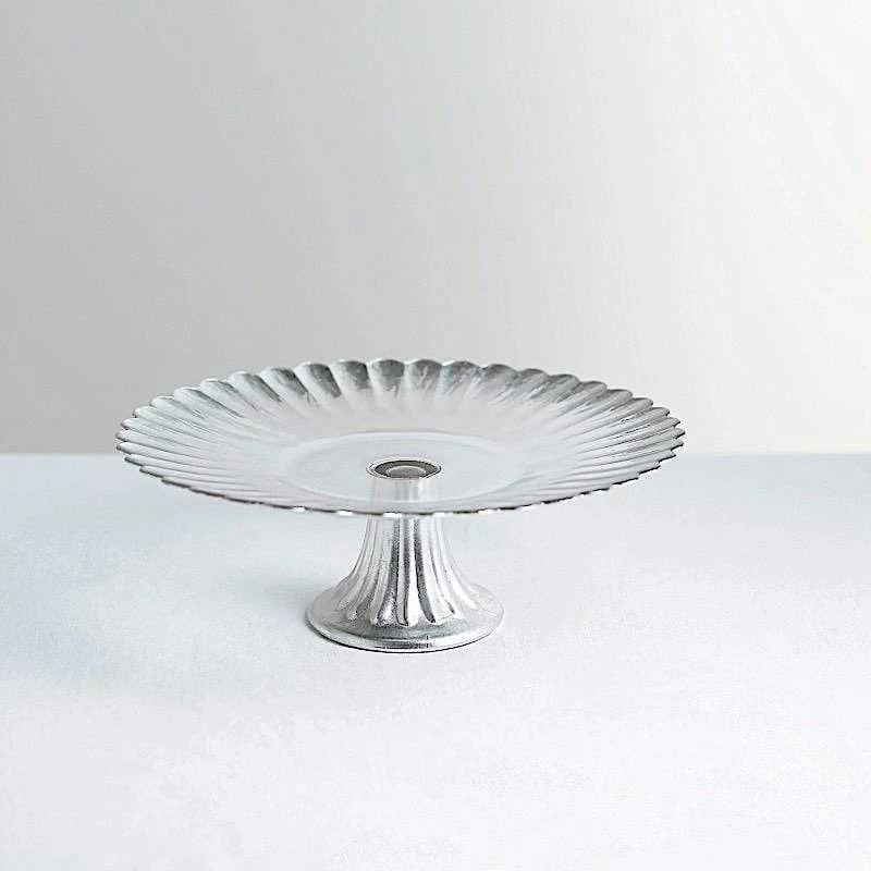 12" Round Glass Cake Stand Wavy Edge Cupcake Holder 9 12" Round Glass Cake Stand Wavy Edge Cupcake Holder - Image 7