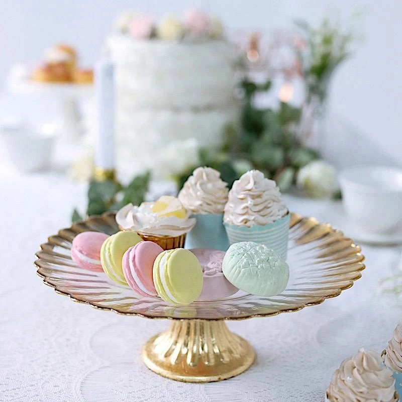 12" Round Glass Cake Stand Wavy Edge Cupcake Holder 13 12" Round Glass Cake Stand Wavy Edge Cupcake Holder - Image 11