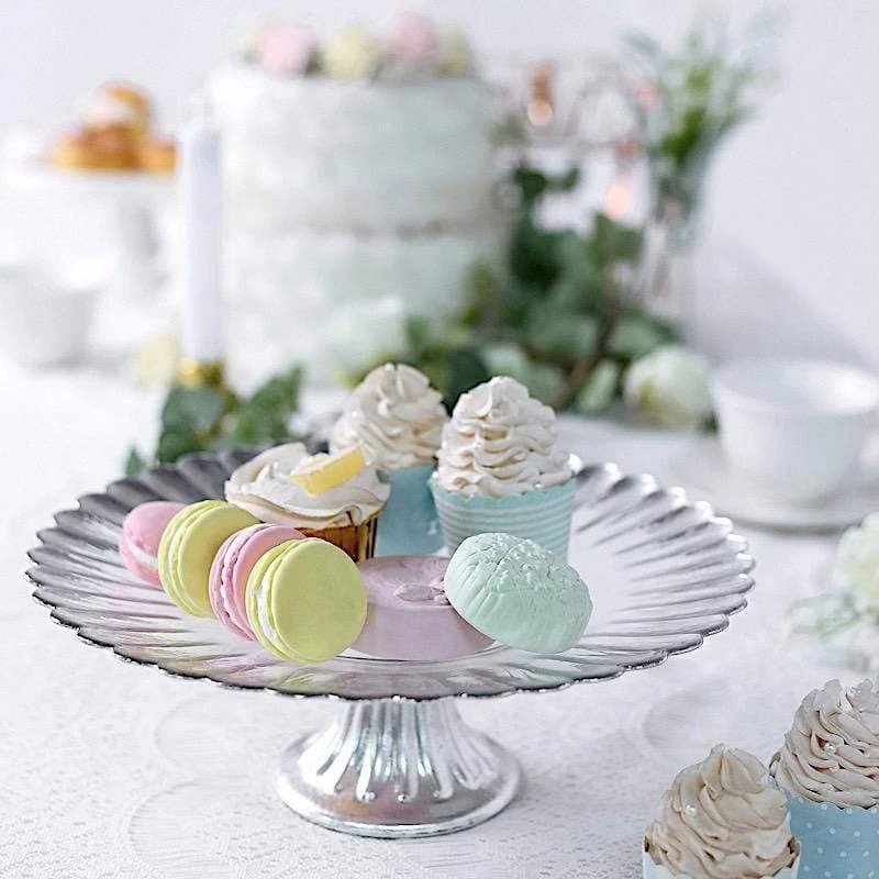 12" Round Glass Cake Stand Wavy Edge Cupcake Holder 7 12" Round Glass Cake Stand Wavy Edge Cupcake Holder - Image 5