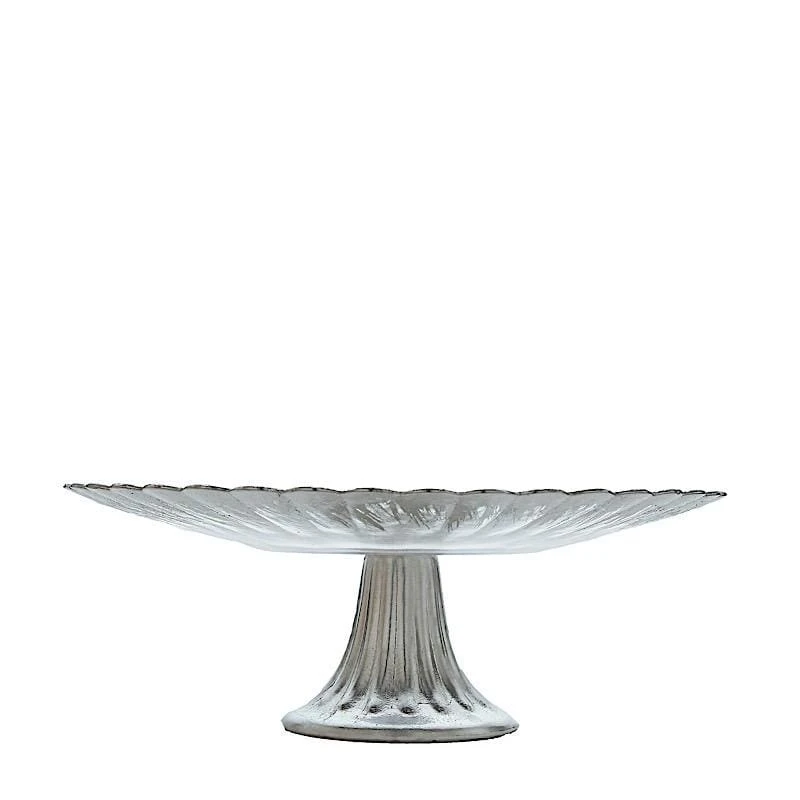 12" Round Glass Cake Stand Wavy Edge Cupcake Holder 3 12" Round Glass Cake Stand Wavy Edge Cupcake Holder