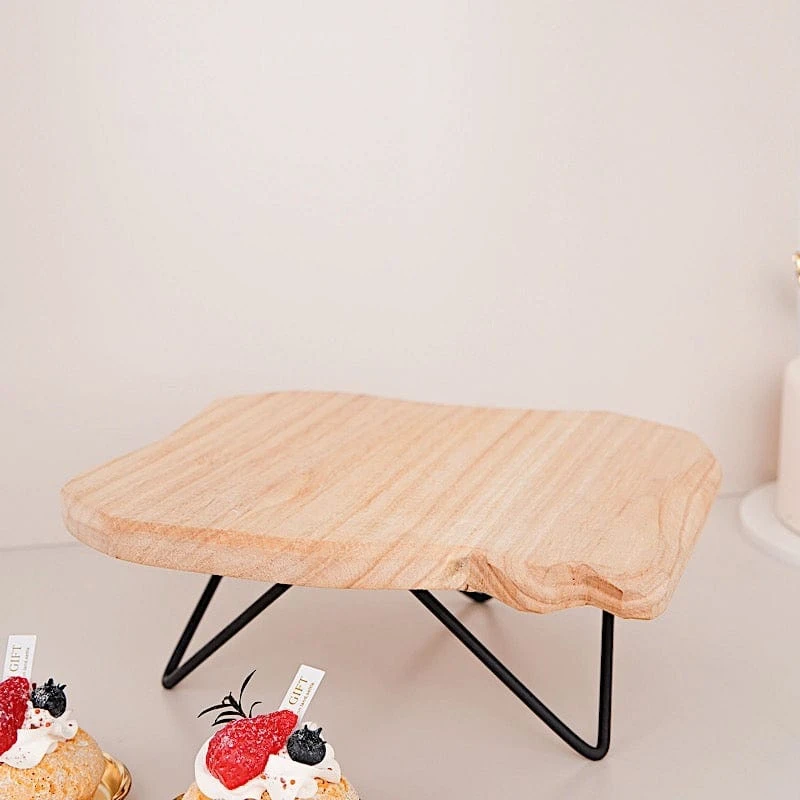 12" Square Natural Wooden Cake Cupcake Dessert Stand - Brown With Black 7 12" Square Natural Wooden Cake Cupcake Dessert Stand - Brown With Black - Image 5