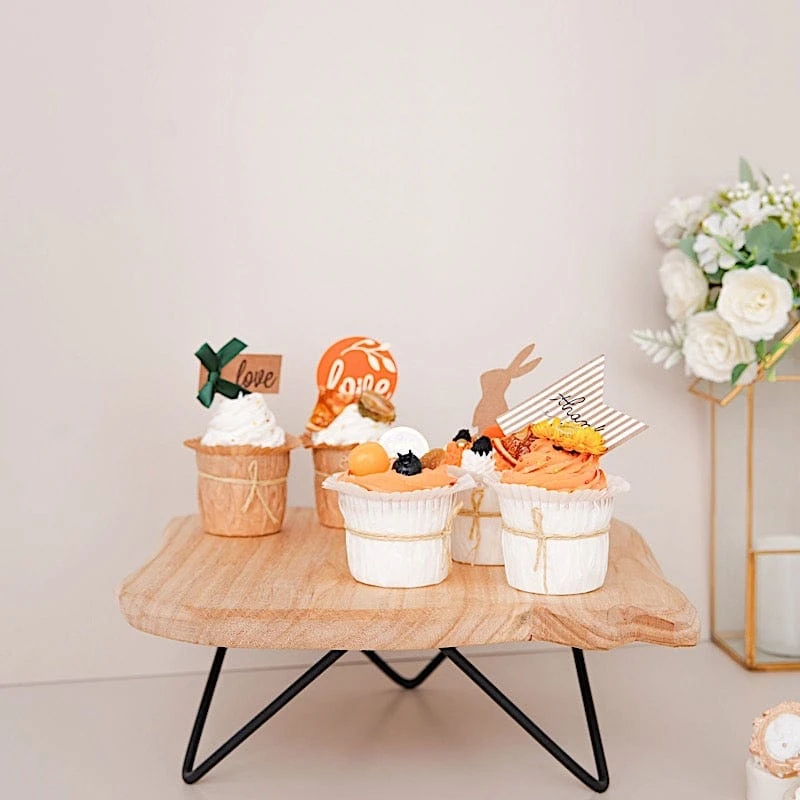 12" Square Natural Wooden Cake Cupcake Dessert Stand - Brown With Black 4 12" Square Natural Wooden Cake Cupcake Dessert Stand - Brown With Black - Image 2