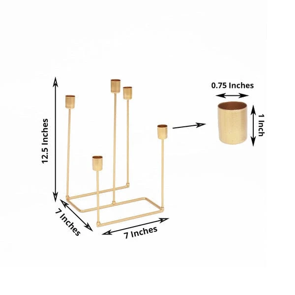 12" Tall 5 Arm Geometric Metal Candelabra Taper Candle Holder - Gold 4 12" Tall 5 Arm Geometric Metal Candelabra Taper Candle Holder - Gold - Image 2