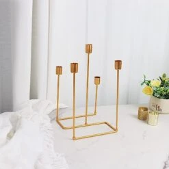 12" Tall 5 Arm Geometric Metal Candelabra Taper Candle Holder - Gold 17 12" Tall 5 Arm Geometric Metal Candelabra Taper Candle Holder - Gold -Optimal Home Decoration 12 tall 5 arm geometric metal candelabra taper candle holder gold iron cand 028 gold 29178422001727