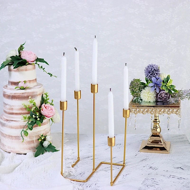 12" Tall 5 Arm Geometric Metal Candelabra Taper Candle Holder - Gold 6 12" Tall 5 Arm Geometric Metal Candelabra Taper Candle Holder - Gold - Image 4
