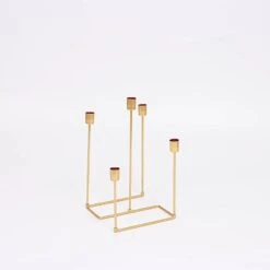 12" Tall 5 Arm Geometric Metal Candelabra Taper Candle Holder - Gold