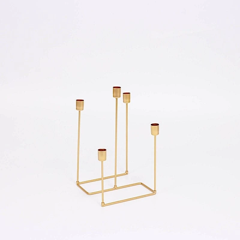 12" Tall 5 Arm Geometric Metal Candelabra Taper Candle Holder - Gold 3 12" Tall 5 Arm Geometric Metal Candelabra Taper Candle Holder - Gold