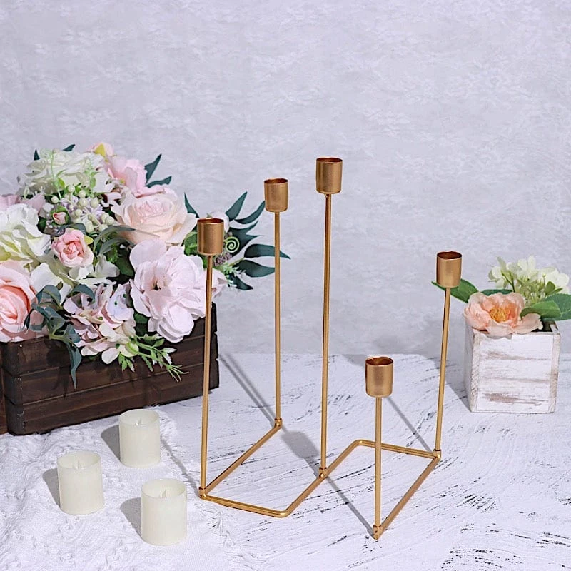 12" Tall 5 Arm Geometric Metal Candelabra Taper Candle Holder - Gold 8 12" Tall 5 Arm Geometric Metal Candelabra Taper Candle Holder - Gold - Image 6