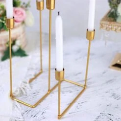 12" Tall 5 Arm Geometric Metal Candelabra Taper Candle Holder - Gold 13 12" Tall 5 Arm Geometric Metal Candelabra Taper Candle Holder - Gold -Optimal Home Decoration 12 tall 5 arm geometric metal candelabra taper candle holder gold iron cand 028 gold 29178422231103
