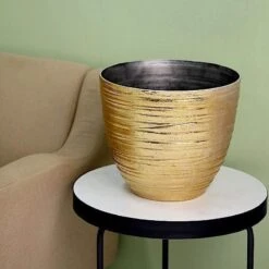 12" Tall Metallic Round Plastic Flower Plant Pot With Horizontal Lines Design 27 12" Tall Metallic Round Plastic Flower Plant Pot With Horizontal Lines Design -Optimal Home Decoration 12 tall metallic round plastic flower plant pot with horizontal lines design 28948107231295