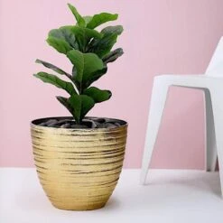 12" Tall Metallic Round Plastic Flower Plant Pot With Horizontal Lines Design 28 12" Tall Metallic Round Plastic Flower Plant Pot With Horizontal Lines Design -Optimal Home Decoration 12 tall metallic round plastic flower plant pot with horizontal lines design 28948107264063