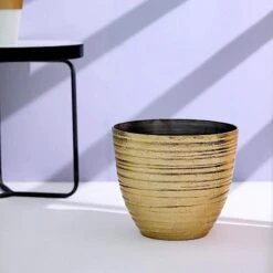 12" Tall Metallic Round Plastic Flower Plant Pot With Horizontal Lines Design 29 12" Tall Metallic Round Plastic Flower Plant Pot With Horizontal Lines Design -Optimal Home Decoration 12 tall metallic round plastic flower plant pot with horizontal lines design 28948107296831