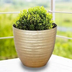 12" Tall Metallic Round Plastic Flower Plant Pot With Horizontal Lines Design 31 12" Tall Metallic Round Plastic Flower Plant Pot With Horizontal Lines Design -Optimal Home Decoration 12 tall metallic round plastic flower plant pot with horizontal lines design 28948107362367