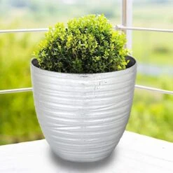 12" Tall Metallic Round Plastic Flower Plant Pot With Horizontal Lines Design 41 12" Tall Metallic Round Plastic Flower Plant Pot With Horizontal Lines Design -Optimal Home Decoration 12 tall metallic round plastic flower plant pot with horizontal lines design 28948108017727