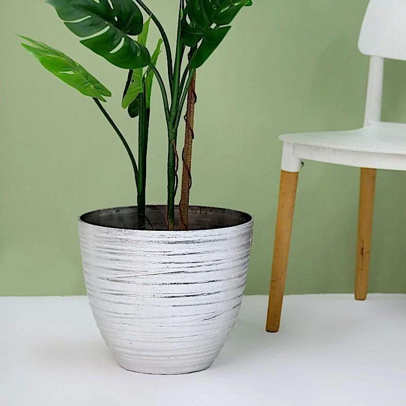 12" Tall Metallic Round Plastic Flower Plant Pot With Horizontal Lines Design 20 12" Tall Metallic Round Plastic Flower Plant Pot With Horizontal Lines Design - Image 18