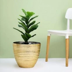 12" Tall Metallic Round Plastic Flower Plant Pot With Horizontal Lines Design 30 12" Tall Metallic Round Plastic Flower Plant Pot With Horizontal Lines Design -Optimal Home Decoration 12 tall metallic round plastic flower plant pot with horizontal lines design 28949826404415