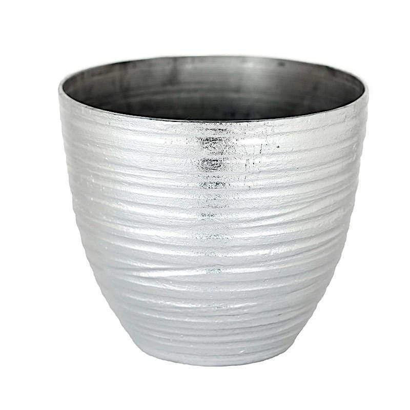 12" Tall Metallic Round Plastic Flower Plant Pot With Horizontal Lines Design 13 12" Tall Metallic Round Plastic Flower Plant Pot With Horizontal Lines Design - Image 11