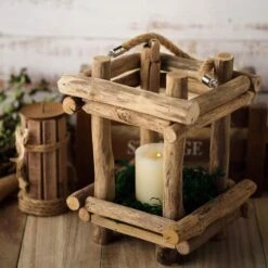 12" Tall Wood Candle Holder With Rope Handle Rustic Lantern - Natural -Optimal Home Decoration 12 tall wood candle holder with rope handle rustic lantern natural wod cand 001 9 nat 28516305862719