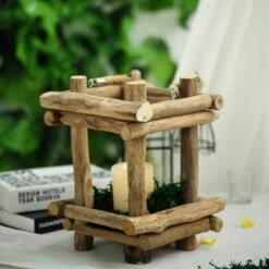 12" Tall Wood Candle Holder With Rope Handle Rustic Lantern - Natural -Optimal Home Decoration 12 tall wood candle holder with rope handle rustic lantern natural wod cand 001 9 nat 5195050614847
