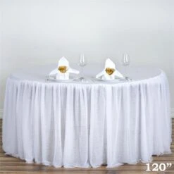 120" 3 Layers Tulle With Satin Topper Fitted Round Tablecloth - White
