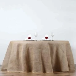 120" Burlap Round Tablecloth - Natural Brown -Optimal Home Decoration 120 burlap round tablecloth natural brown tab jute 120 nat 28537770934335