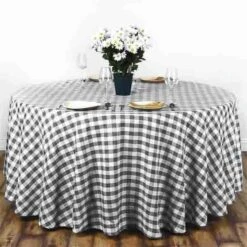 120" Checkered Gingham Polyester Round Tablecloth -Optimal Home Decoration 120 checkered gingham polyester round tablecloth 28965787533375
