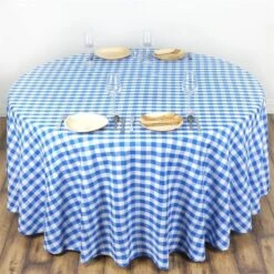 120" Checkered Gingham Polyester Round Tablecloth -Optimal Home Decoration 120 checkered gingham polyester round tablecloth tab chk120 blue 28965787566143