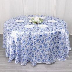 120" Floral Satin Round Tablecloth Wedding Party Table Linens - White With Blue 10 120" Floral Satin Round Tablecloth Wedding Party Table Linens - White With Blue -Optimal Home Decoration 120 chinoiserie floral print seamless satin round tablecloth white and blue tab stn flor 120 blue 30983024836671