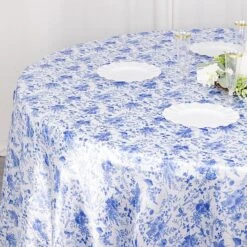 120" Floral Satin Round Tablecloth Wedding Party Table Linens - White With Blue 12 120" Floral Satin Round Tablecloth Wedding Party Table Linens - White With Blue -Optimal Home Decoration 120 chinoiserie floral print seamless satin round tablecloth white and blue tab stn flor 120 blue 30983024869439